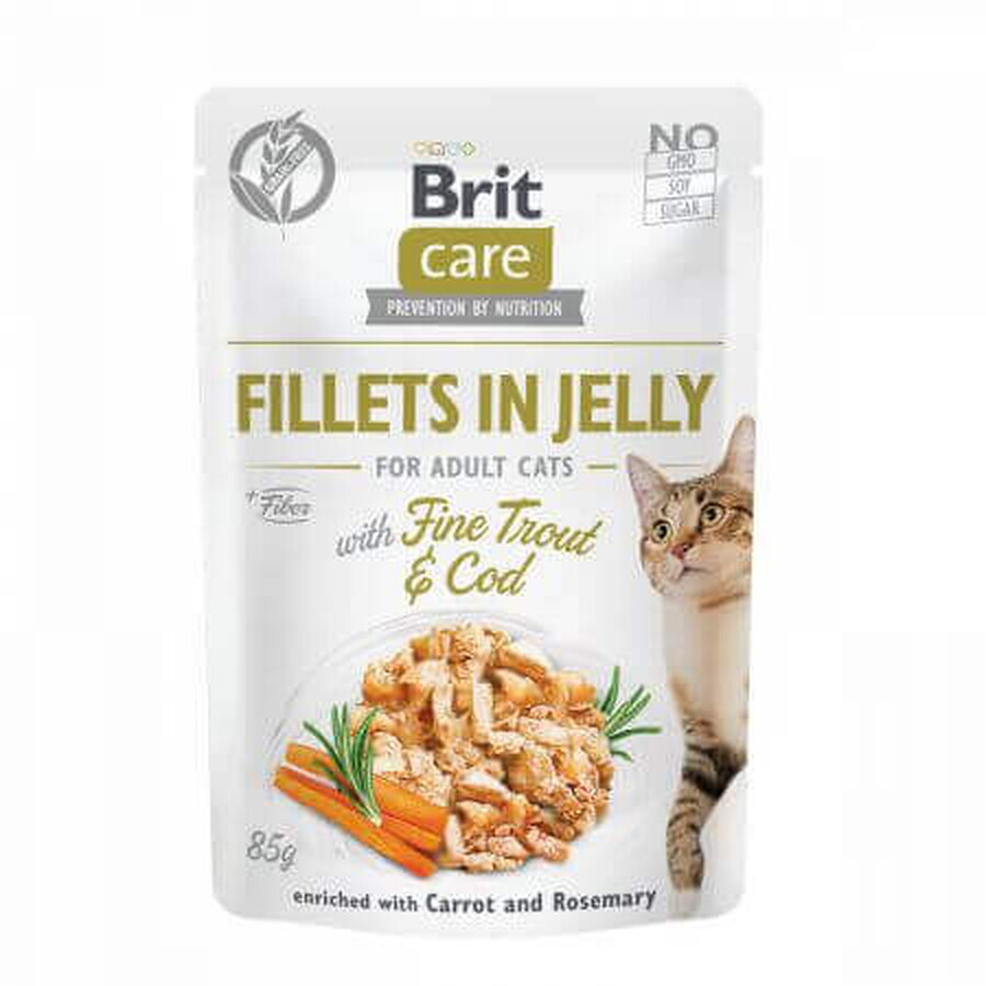Alimento umido con filetti di trota e merluzzo per gatti Brit Care Filetti in Busta Jelly Trota & Merluzzo, 85 g, Brit