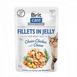 Alimento umido con filetti di pollo e formaggio per gatti Brit Care Filetti in Gelatina Choice Pollo Con Formaggio, 85 g, Brit