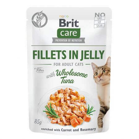 Cibo umido per gatti con filetti di tonno Brit Care Filetti in Gelatina Tonno Integrale, 85 g, Brit