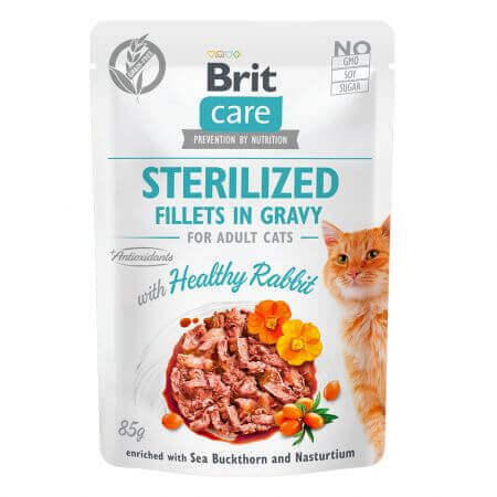 Cibo umido per conigli per gatti sterilizzati Brit Care Cat Pouch Sterilised, 85 g, Brit