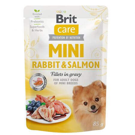 Cibo umido con salmone e coniglio per cani Filetti in Salsa Mini, 85 g, Brit