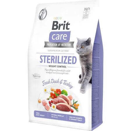 Cibo secco con anatra e tacchino per gatti sterilizzati Brit Care GF Sterilized Weight Control, 2 kg, Brit