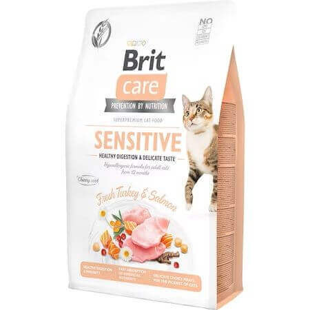 Cibo secco per gatti con salmone e tacchino Brit Care GF Digestione sana e gusto delicato, 2 kg, Brit