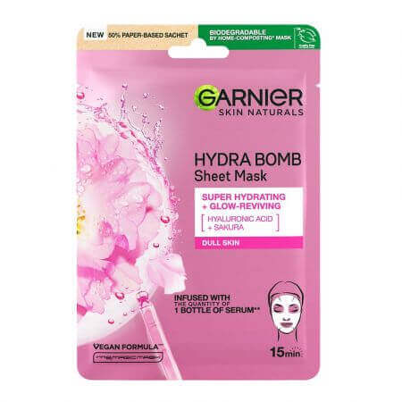 Mascarilla Facial Hidratante y Revitalizante Sakura y Ácido Hialurónico, 28 g, Garnier