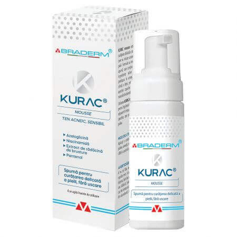 Schiuma per la pulizia delicata dei capelli, senza seccare Kurac, 100 ml, Braderm