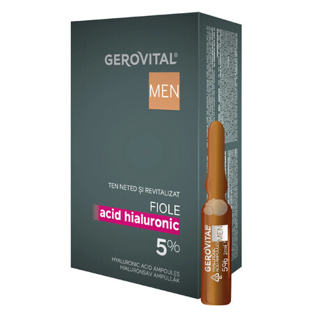 Fiole cu acid hialuronic 5% Gerovital Men, 10 fiole x 2 ml, Farmec