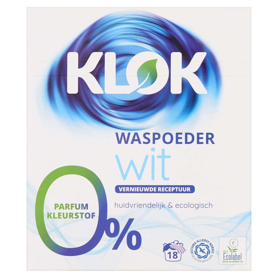 White laundry powder detergent, 18 wash, 1170 ml, Klok