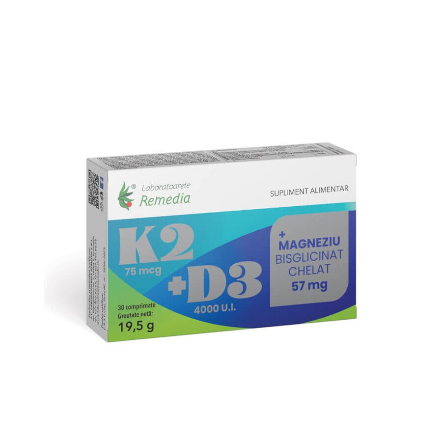 K2+D3+Magnesium bisglycinate chelate, 57 mg, 30 tablets, Remedia