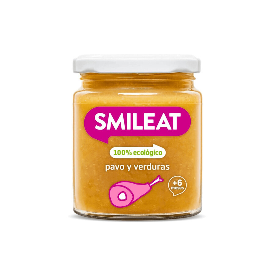 Puré de verduras ecológicas con pavo y aceite de oliva, +6 meses, 230 g, Smileat