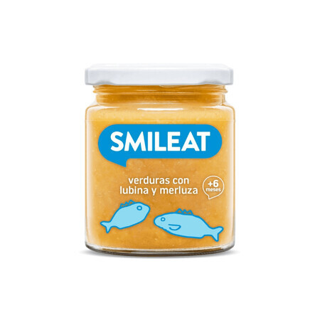 Organic vegetable puree with hake, perch and olive oil, +6 months, 230 g, Smileat