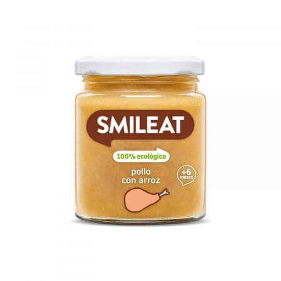 Puré de verduras ecológicas con pollo, arroz y aceite de oliva, +6 meses, 230 g, Smileat