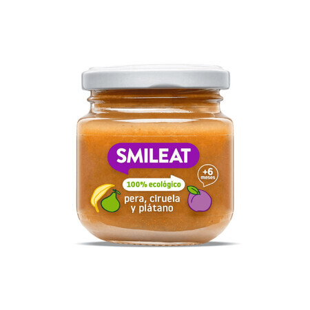 Organic pear, plum and banana puree, +6 months, 130 g, Smileat