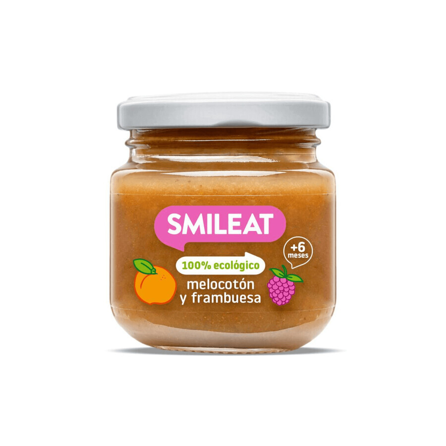 Purea di pesche e lamponi bio, +6 mesi, 130 g, Smileat