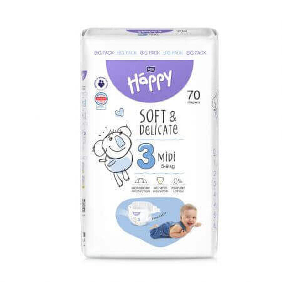 Diaper Midi, No. 3, 5 - 9 kg, 70 pcs, Happy