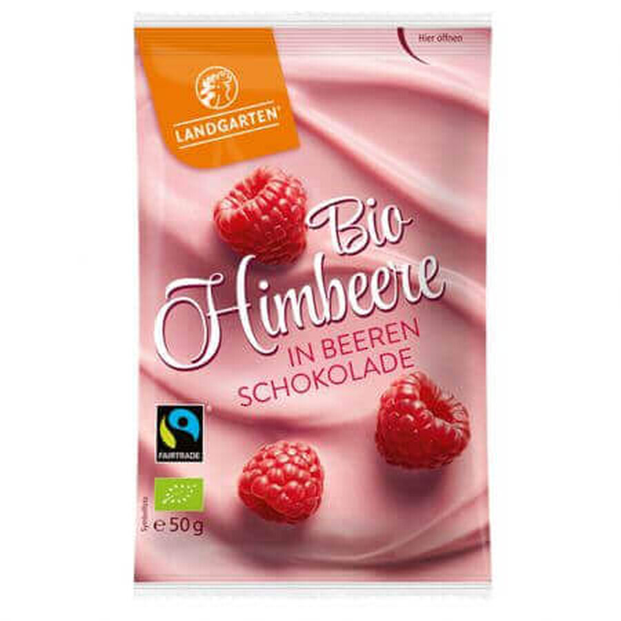 Raspberry and berries wrapped in organic chocolate, 50 g, Landgarten