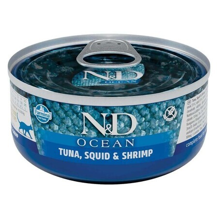 Cibo umido con tonno, calamari e gamberetti per gatti N&D Ocean Adult, 70 g, Farmina