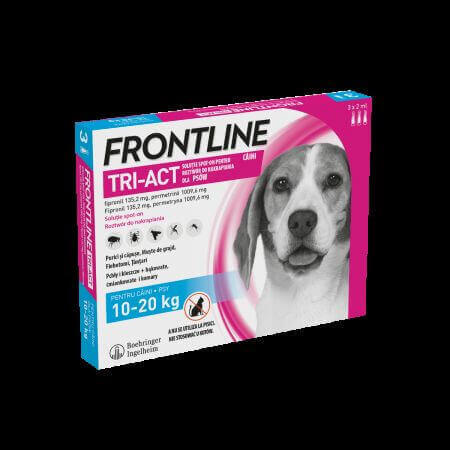 Frontline Tri-Act M soluzione spot-on per cani di peso compreso tra 10 e 20 kg, 3 pipette, Frontline
