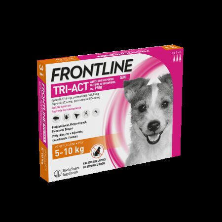 Frontline Tri-Act soluzione spot-on per cani di 5-10 kg, 3 pipette x 1 ml, Frontline