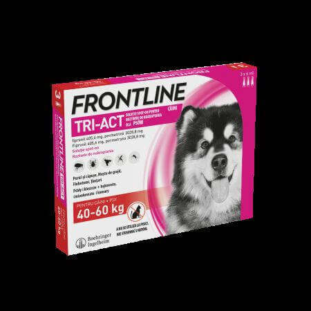 Soluzione spot-on Frontline Tri-Act XL per cani di peso compreso tra 40 e 60 kg, 3 pipette, Frontline