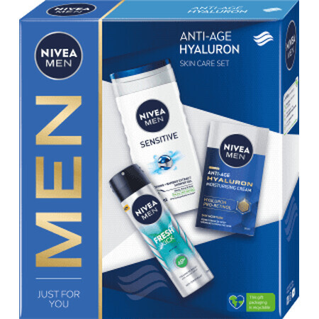 Nivea MEN Set regalo ANTI-AGE HYALURON crema + deo spray + bagnoschiuma, 1 pz