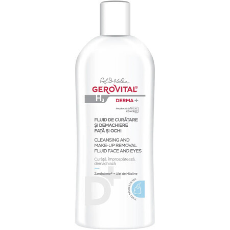 Gerovital H3 Derma+ líquido limpiador y desmaquillante para cara y ojos, 200 ml, Farmec