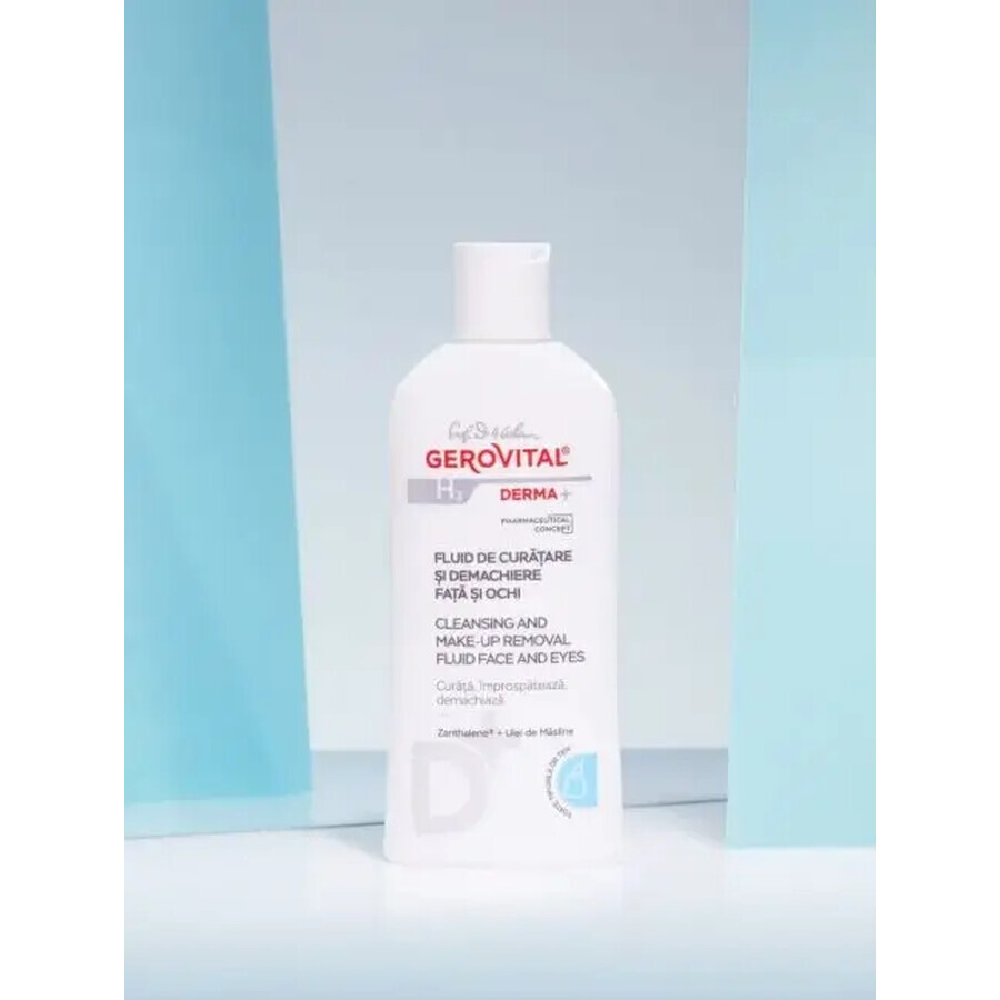 Gerovital H3 Derma+ líquido limpiador y desmaquillante para cara y ojos, 200 ml, Farmec