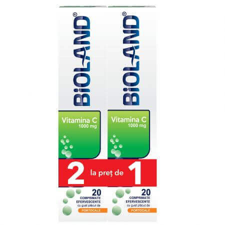 Confezione Bioland Vitamina C, 1000 mg, 20+20 compresse effervescenti, Biofarm