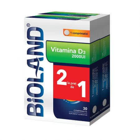 Confezione Bioland Vitamina D3, 2000 UI, 30+30 compresse, Biofarm