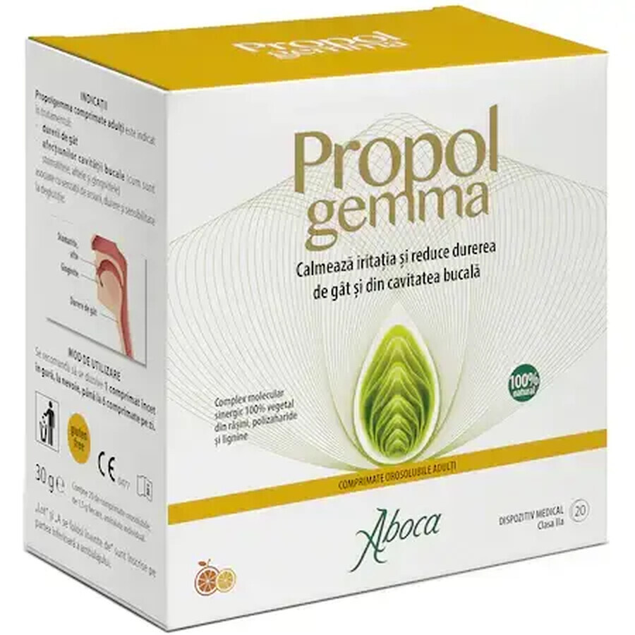 Propolgemma, adults sore throat and oral cavity, 20 orosoluble tablets, Aboca