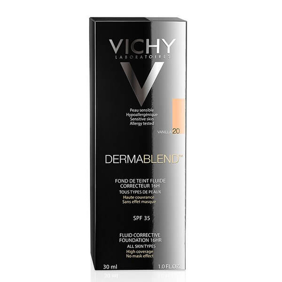 Vichy DermaBlend Corrective Foundation mit 16 Stunden Deckkraft, Farbton 20 Vanille, 30 ml