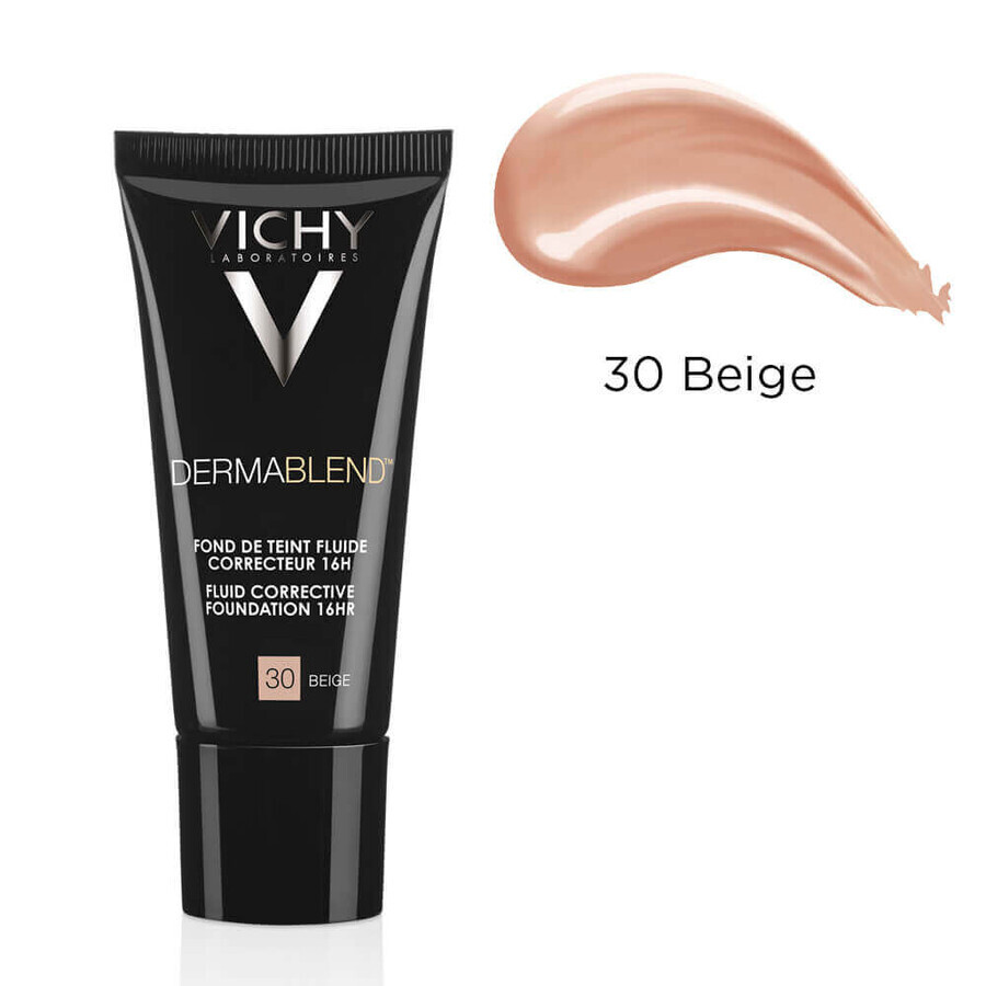 Vichy DermaBlend Fond de teint correcteur avec une couvrance de 16 heures, Beige teinte 30, 30 ml