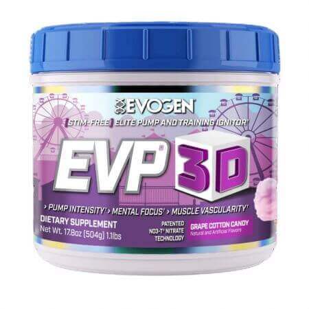 Formula pre-allenamento EVP-3D Zucchero filato all'uva, 504 g, Evogen