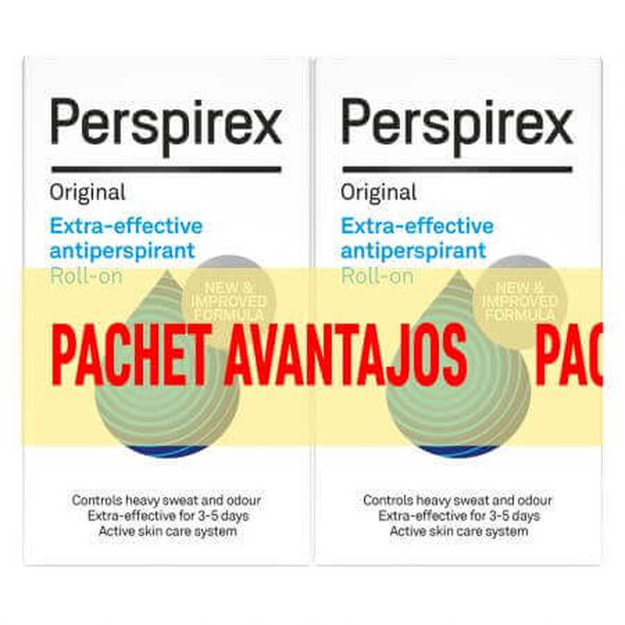 Confezione roll-on antitraspirante originale, 20 ml + 20 ml, Perspirex