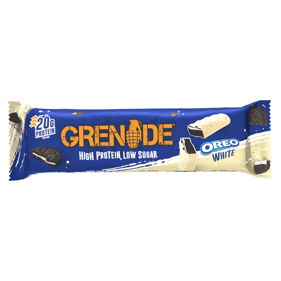 Grenade High Protein, Low Sugar Bar Oreo White, Protein Bar with Oreo® White Cookie Flavor, 60 g, GNC