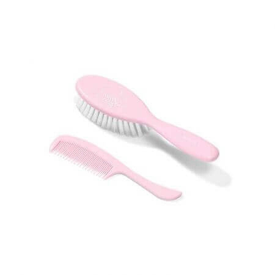 Set spazzole per capelli morbidissimi, Rosa, +0 mesi, Babyono