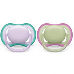 Succhietti Philips Avent Ultra Air, 0-6 mesi, 2 pezzi, Viola e Verde, SCF085/24, Philips