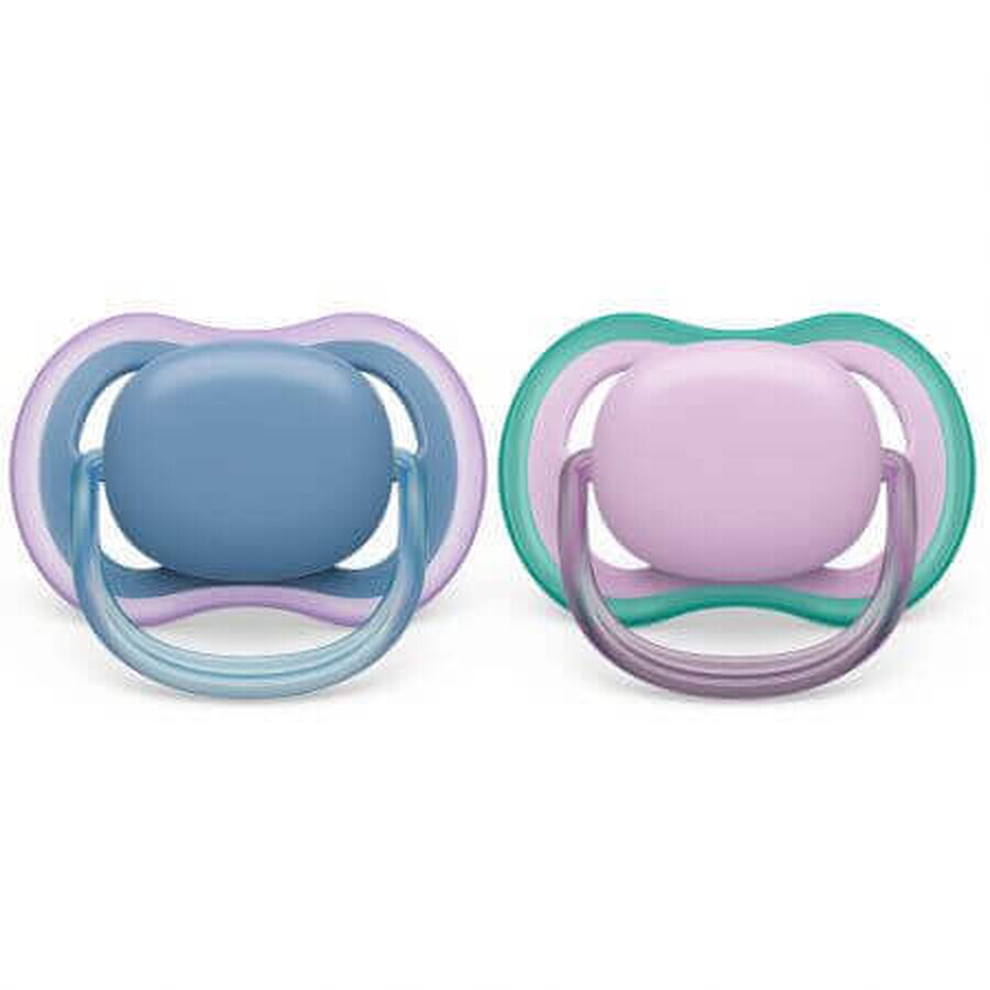 Philips Avent Ultra luchtfopspenen, 6-18 maanden, 2 stuks, paars en blauw, SCF085/34, Philips