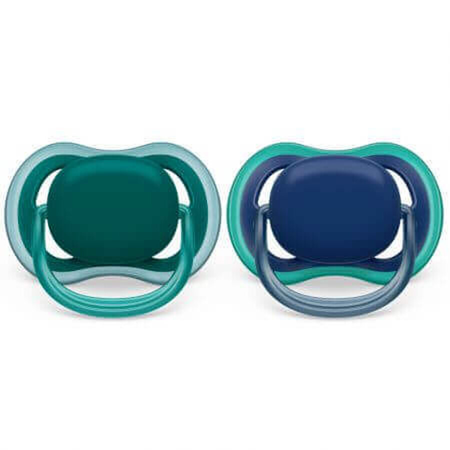 Philips Avent Ultra Air Soothers, 6-18 months, 2 pieces, Green and Blue, SCF085/31, Philips