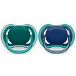 Philips Avent Ultra Air Soothers, 6-18 months, 2 pieces, Green and Blue, SCF085/31, Philips