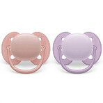 Philips Avent Ultra Soft Soothers, 0-6 months, 2 pieces, Pink and Purple, SCF091/31, Philips