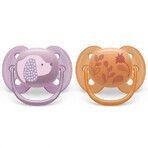 Suzete Ultra Soft Philips Avent, 6-18 luni, 2 bucati, Bleu si Gri cu Desen, SCF091/18, Philips