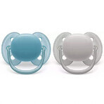 Suzete Ultra Soft Philips Avent, 6-18 luni, 2 bucati, Bleu si Gri, SCF091/17, Philips