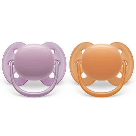 Succhietti Philips Avent Ultra Soft, 6-18 mesi, 2 pezzi, Rosa e Arancione, SCF091/33, Philips