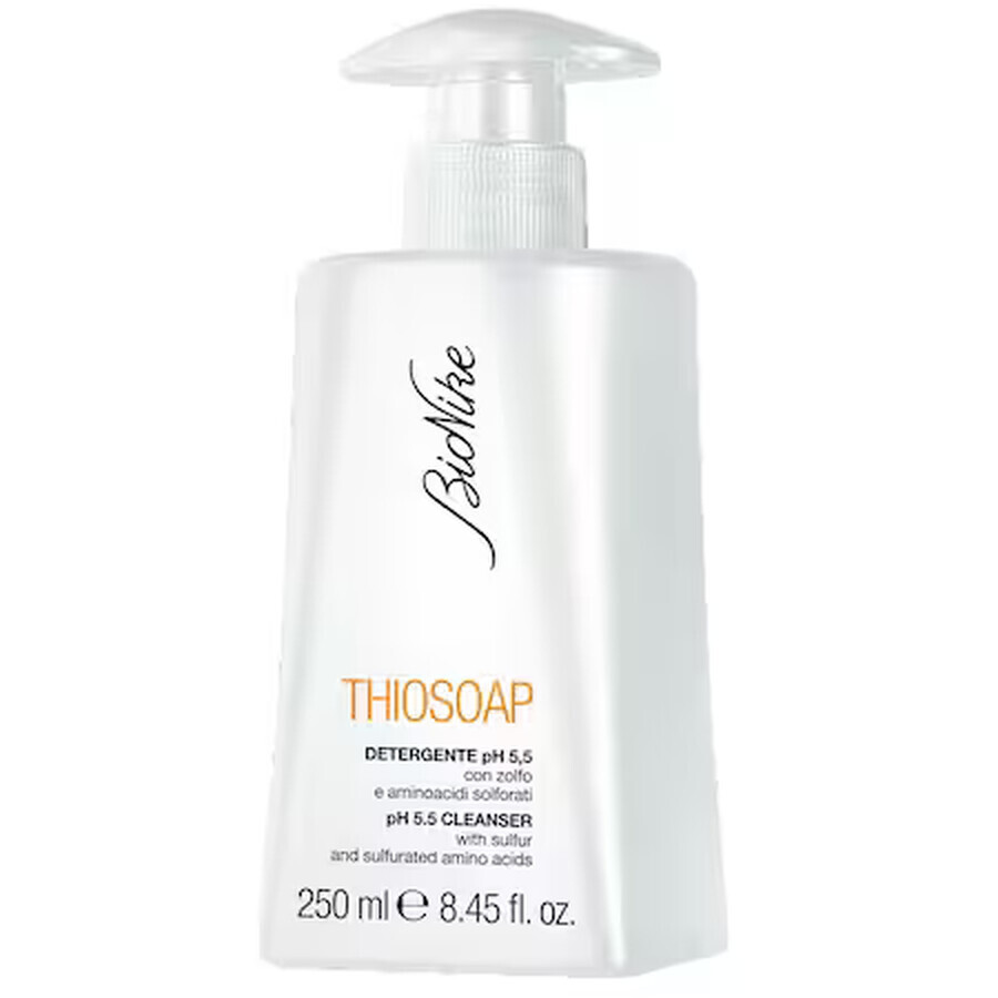 Sapone liquido con zolfo e aminoacidi solforati Thiosoap pH 5,5, per viso e corpo, 250 ml, BioNike