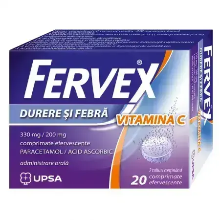 Fervex Pain and Fever Vitamin C, 330 mg/ 200 mg, 20 effervescent tablets, Upsa