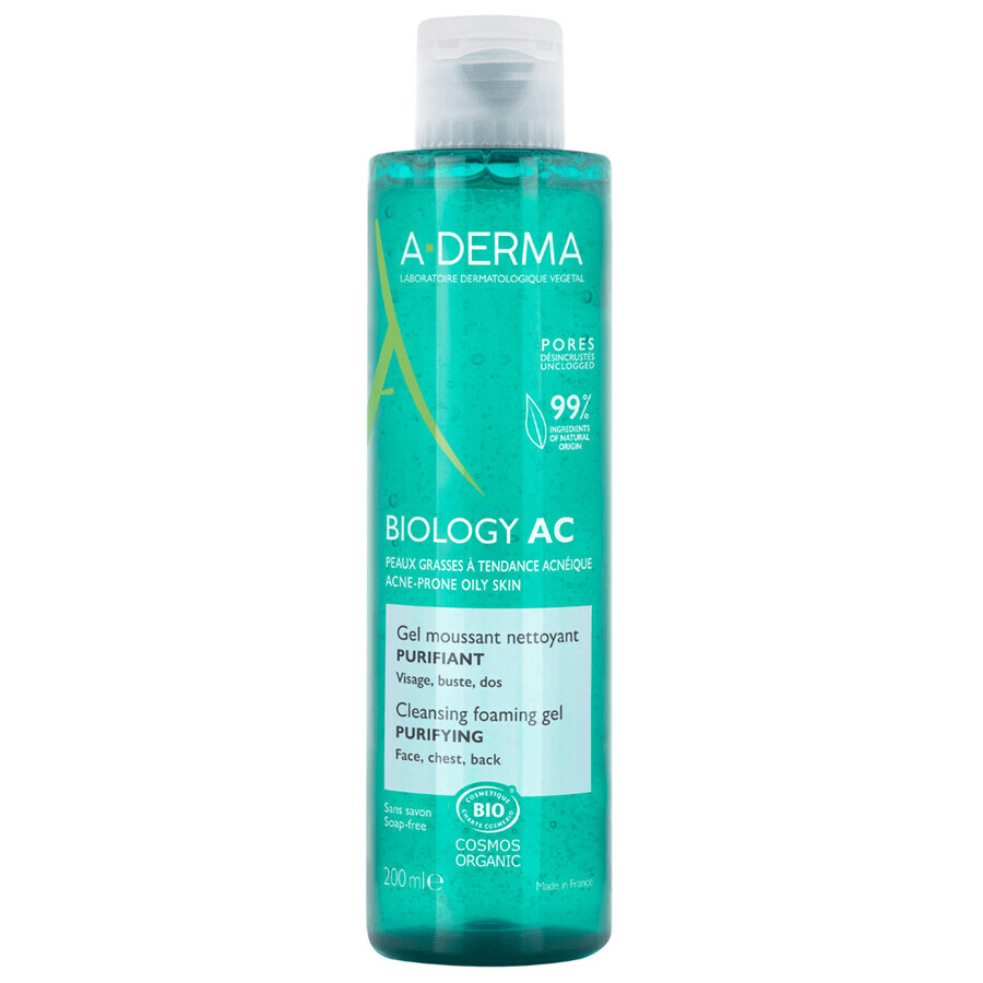 Biology AC gel detergente schiumogeno purificante, 200 ml, A-Derma