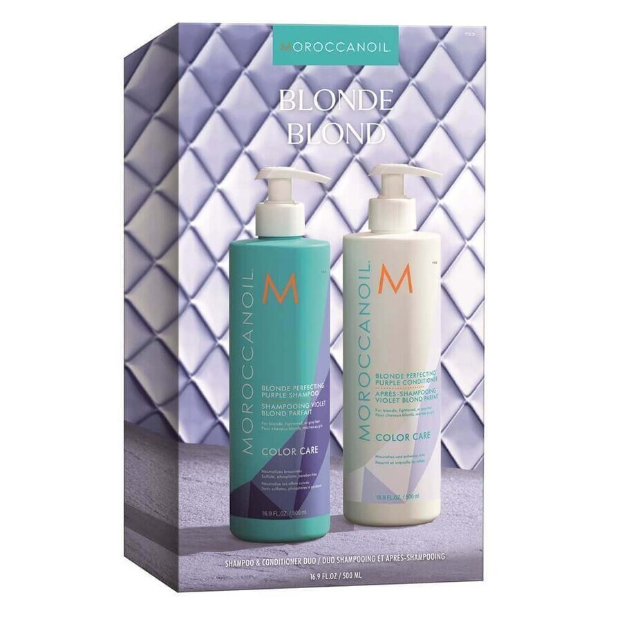 Confezione shampoo neutralizzante dai toni ramati 500 ml + balsamo viola 500 ml Perfecting Purple, Moroccanoil