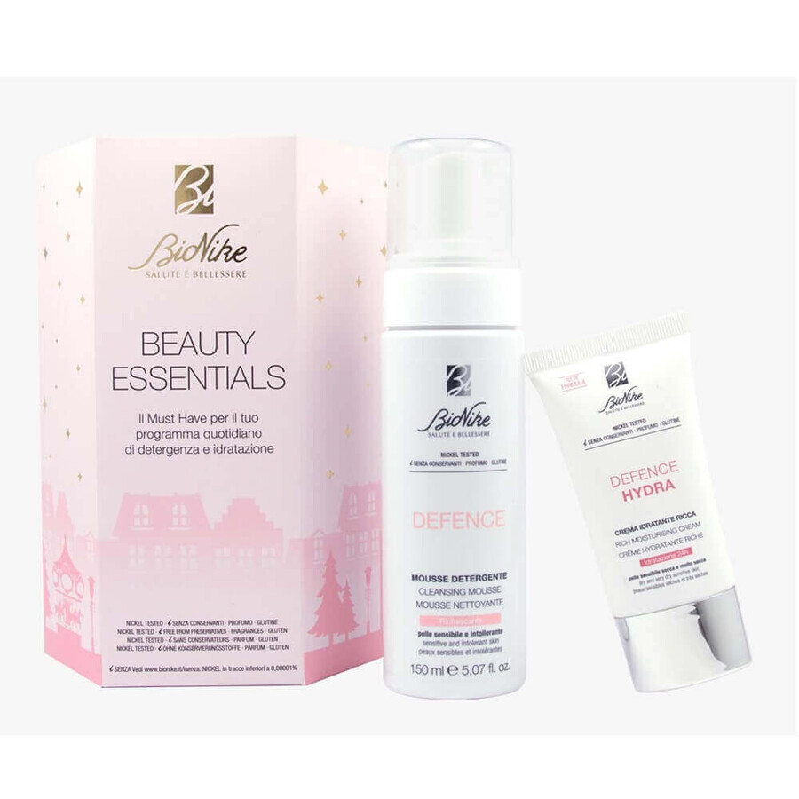 Confezione di schiuma detergente 150 ml + crema idratante grassa 50 ml Defense beauty Essentials, Bionike