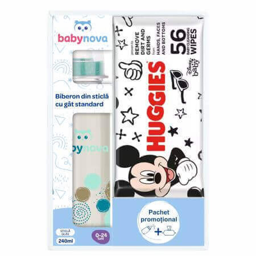 Flaschenflaschenpackung + Huggies Disney Feuchttücher, Baby Nova