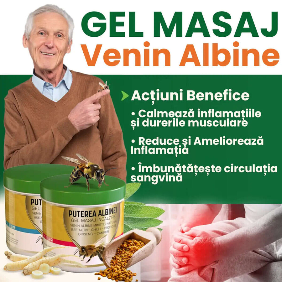 Warming massage gel with bee venom mimetic Puterea Albine, 275 ml, Praemium